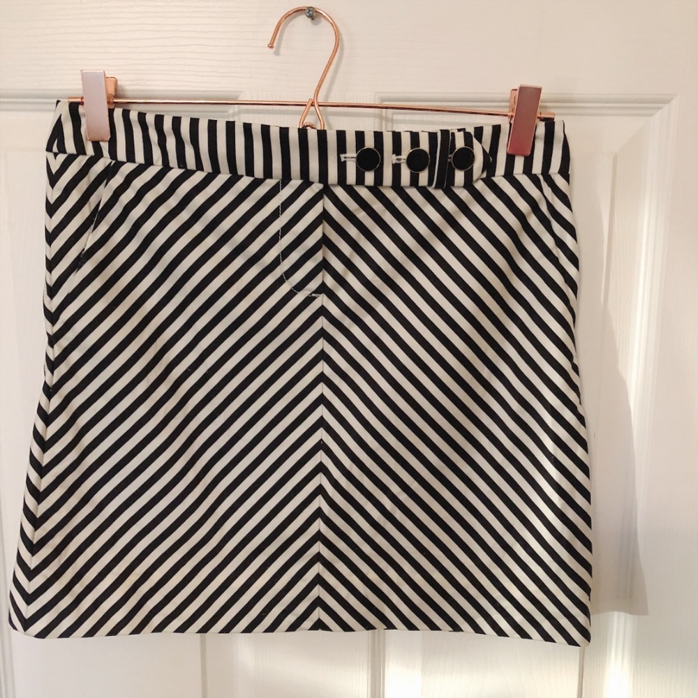 J Crew Black & White Striped Mini Skirt